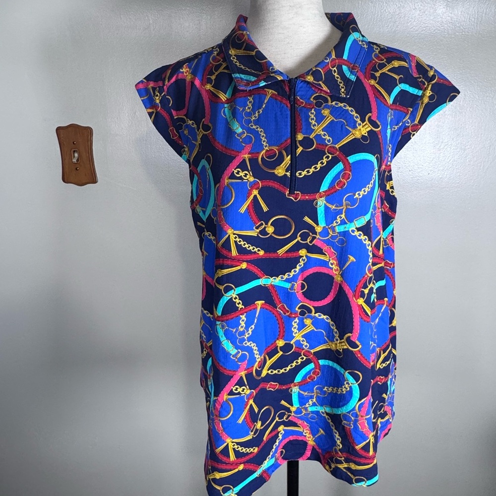 IBKul Size XXL Zena Zip Sleeveless Polo Multi Color Equestrian UPF 50 Golf Top